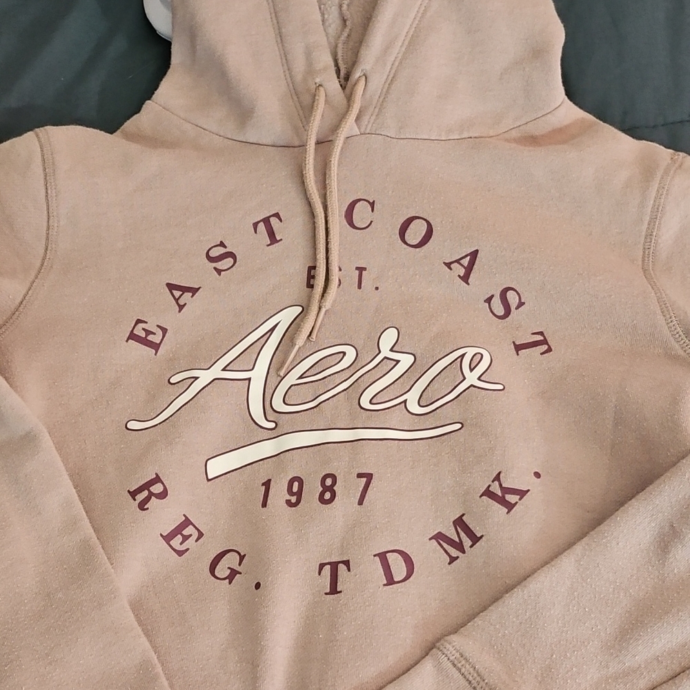 Aero Tan Hoodie with Maroon Print